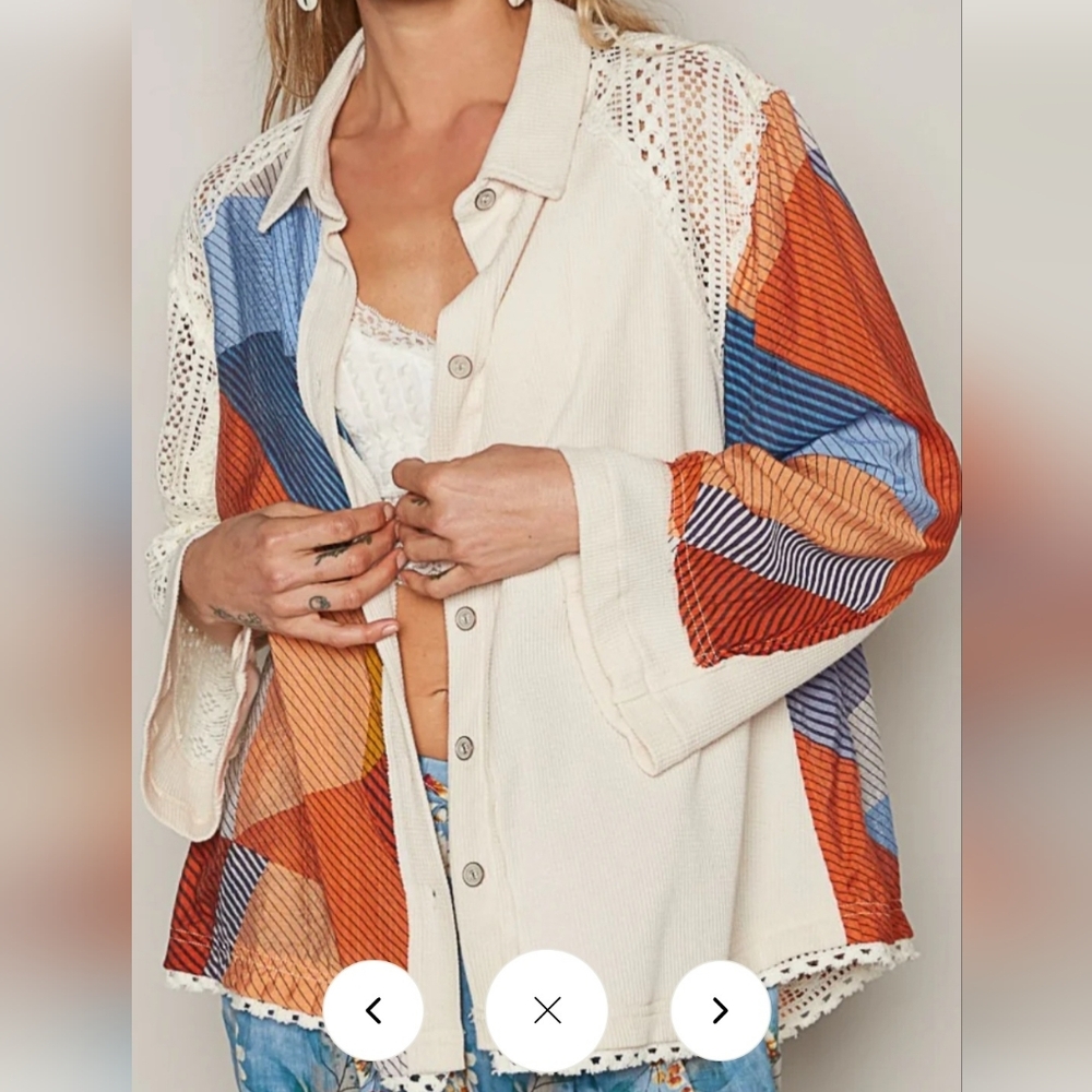 POL Colorful Patchwork Button-Up Top - Picture 4 of 4